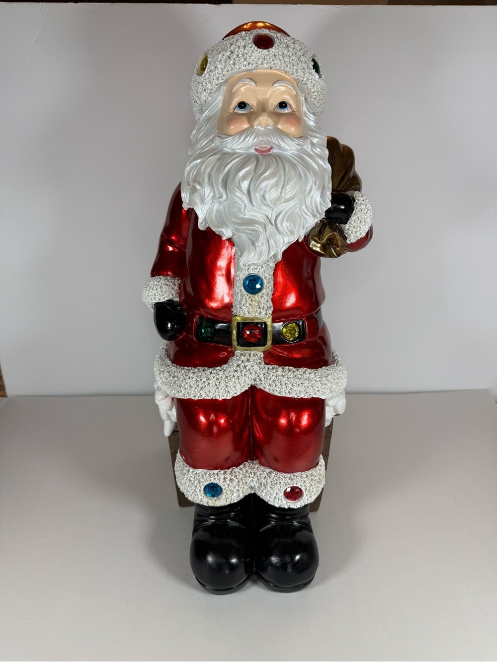 Light Up Santa Claus on Chimney Figurine 18" Christmas Decor LED Gemstone Works